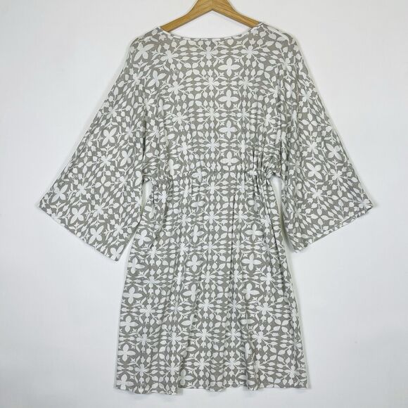 Pine Cone Hill Fine Linens White Grey Leaf Print Knit Dress Womens Medium Large - Picture 5 of 8